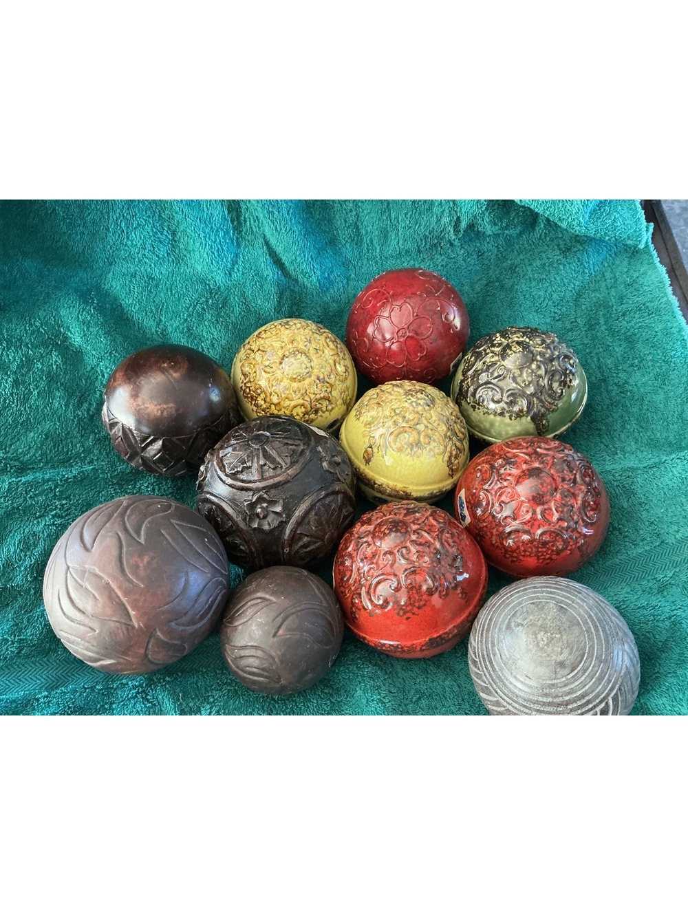 Set of 12 Decorative Vintage Ceramic and Wood Spheres